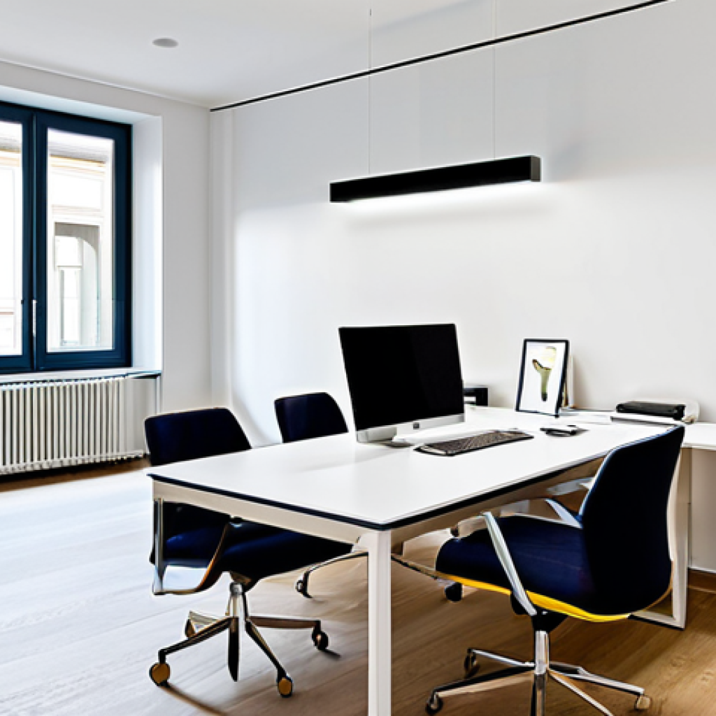 Modern Milanese Office**

A bright, modern office space in Milan, Italy. A fully clothed interior designer (appropriate attire) presents design concepts to a client at a sleek table. The office features clean lines, minimalist decor, sustainable materials, and integrated smart home technology. Focus on functionality and aesthetics. Natural light floods the space. Safe for work, appropriate content, professional, well-lit, correct proportions, perfect anatomy.

**
