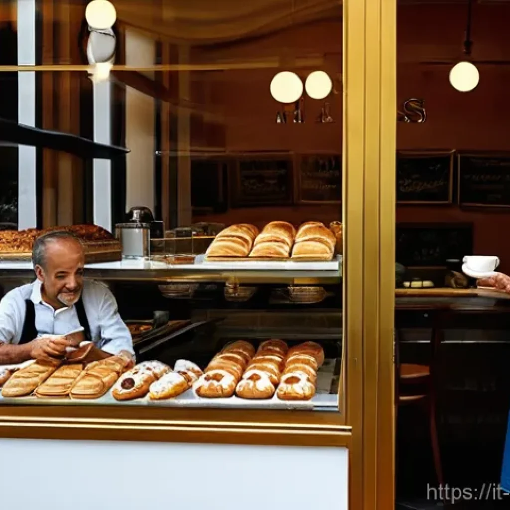 공간디자인과 UX의 관계 - **Prompt:** A cozy and inviting interior of a traditional Italian *pasticceria* or *panificio*. The ...