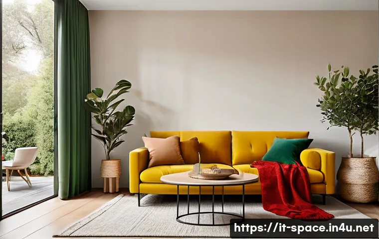 공간디자인 색채 계획과 심리학 - **Prompt 1: Convivial Living Room with Warm Neutrals and Vibrant Accents**
"An inviting and styl...