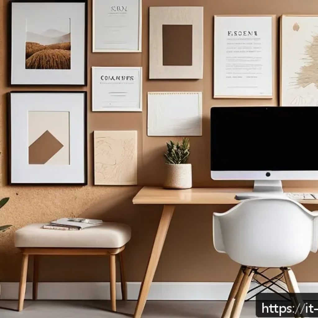 공간디자이너를 위한 브랜딩 전략 - A sleek, modern interior design studio workspace featuring minimalist decor with clean lines and neu...