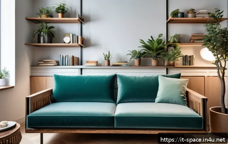 공간디자이너의 라이프 스타일 - A cozy, modern small living room featuring a multifunctional sofa bed with a wooden frame and durabl...